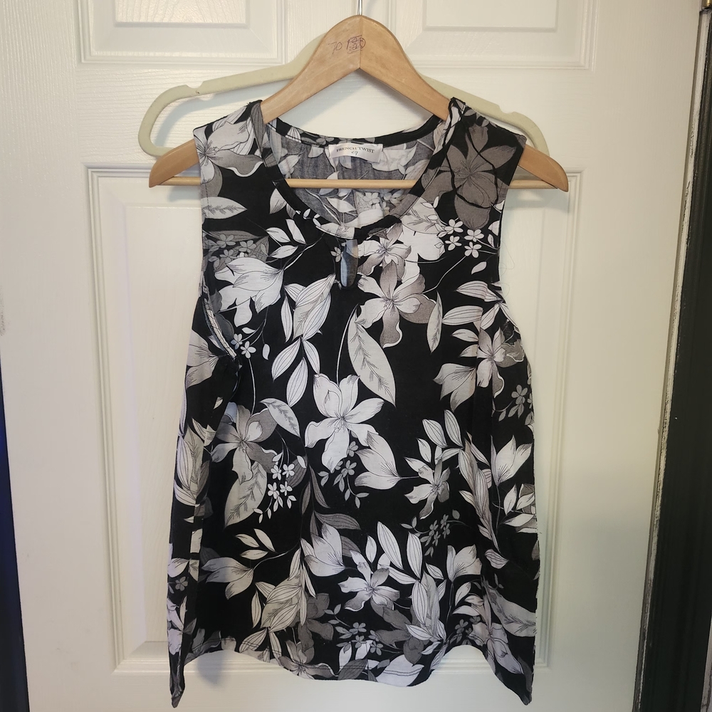 French Twist Black and White Floral Tank Top
